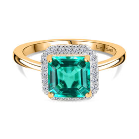 Lab Grown Kolumbianischer Smaragd, Lab Grown Diamant Ring 925 Silber 750 Gelbgold Vermeil (Größe 19.00) ca. 1,70 ct