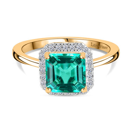 LUXURIANT DIAMOND - Lab Grown Kolumbianischer Smaragd, Lab Grown Diamant Ring 925 Silber 750 Gelbgold Vermeil (Gr&ouml;&szlig;e 19.00) ca. 1.70 ct