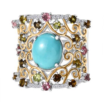 D'Joy AA Sleeping Beauty T&uuml;rkis und AA Multi-Turmalin und Zirkon zweifarbiger Ring - 5,29 ct.