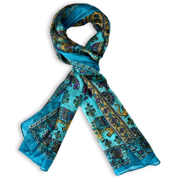 LA MAREY - Seidenschal 100% Seide 50 x 170 cm Blau image number 3