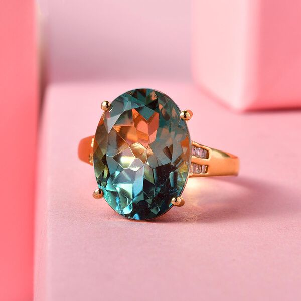 Aqua Terra Costa Quarz Triplett und Diamant-Ring, 925 Silber vergoldet, 10,06 ct. image number 2