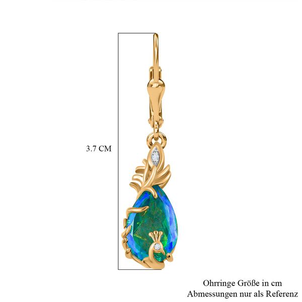 Pfau Quarz Triplette, Weißer Zirkon Ohrringe 925 Silber Gelbgold Vermeil ca. 6.81 ct image number 6