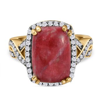 Norwegischer Thulit und wei&szlig;er Zirkon-Ring, 925 Silber vergoldet (Gr&ouml;&szlig;e 20.00) ca. 8.95 ct