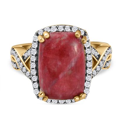 Norwegischer Thulit und wei&szlig;er Zirkon-Ring, 925 Silber vergoldet (Gr&ouml;&szlig;e 20.00) ca. 8.95 ct