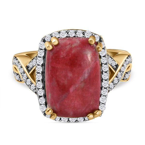 Norwegischer Thulit und wei&szlig;er Zirkon-Ring, 925 Silber vergoldet (Gr&ouml;&szlig;e 20.00) ca. 8.95 ct image number 0