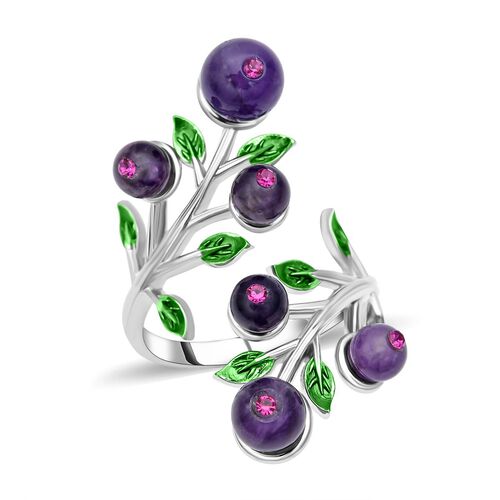 Afrikanischer Amethyst und lila Kristall Ring, Messing (Größe 16.50) image number 0
