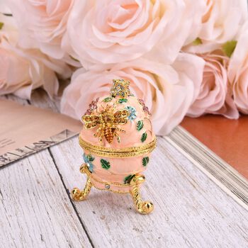 Handgemachte Ei-f&ouml;rmige Schmuckdose mit Bienen- und Blumenverzierung, magnetischer Verschluss, 4.5x7.5 cm, Rosa
