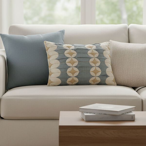 Luxus Kissenh&uuml;lle gewebt, 50 x 75 cm, Blau Wei&szlig; image number 2