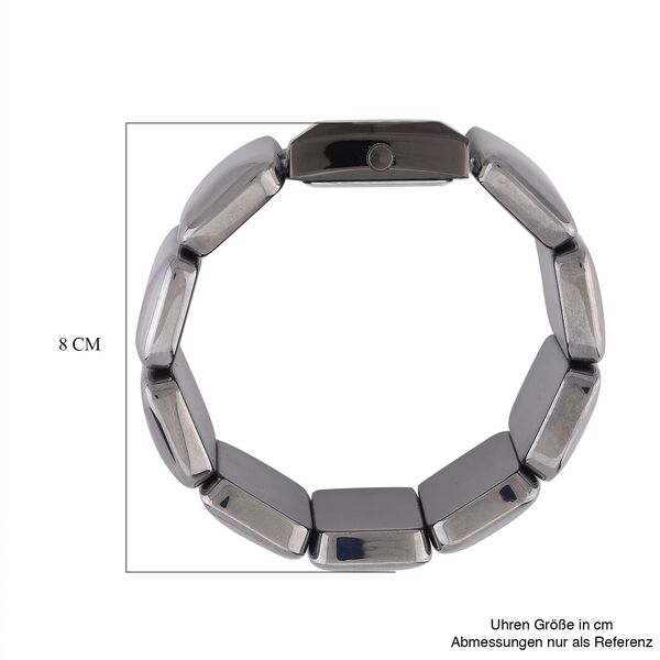 GENOA Terahertz Armbanduhr - Japanisches Uhrwerk, Legierungsgehäuse, Stahlplattierung, Weißes Zifferblatt, 9 Terahertz-Steine im Elastikarmband, Wasserresistent, 30x27,8?mm, Schwarz, ca. 430?ct image number 6