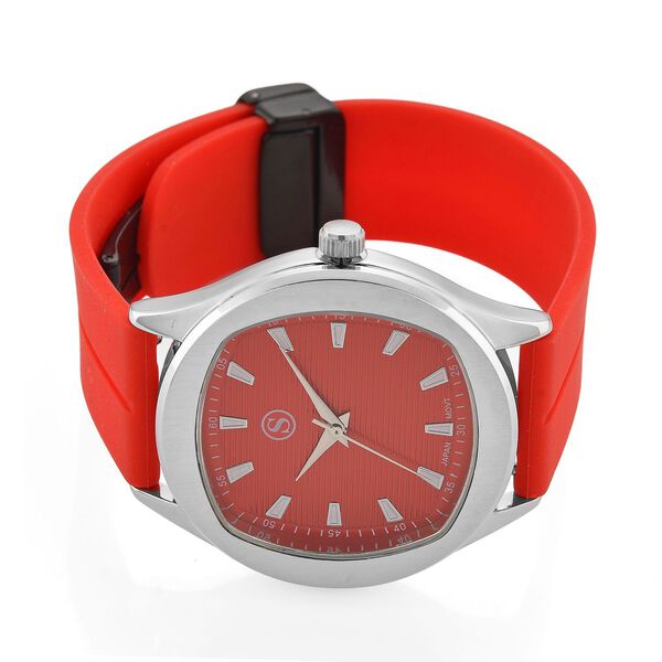 STRADA - Uhr mit japanischem Uhrwerk, silbernem Geh&auml;use und rotem Silikonarmband image number 5