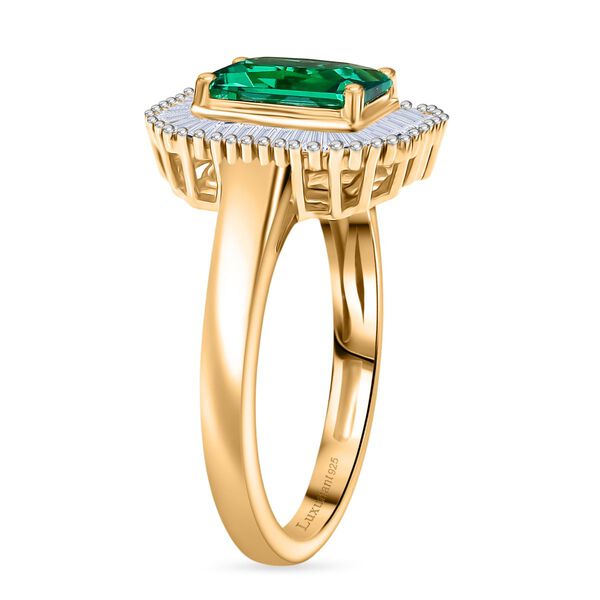 AAA Lab Grown Kolumbianischer Smaragd, Lab Grown Diamant Ring 925 Silber 750 Gelbgold Vermeil (Größe 19.00) ca. 1.55 ct image number 4