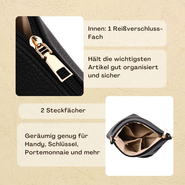 Crossbody-Tasche mit gemustertem Schulterriemen und vielen F&auml;chern, 23&times;26 cm, Schwarz image number 3