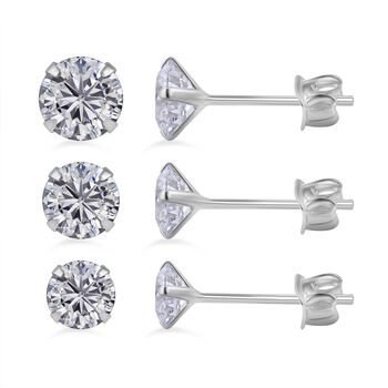 3er Set AAA Wei&szlig;er Zirkonia Ohrstecker, 925 Silber ca. 8.00 ct