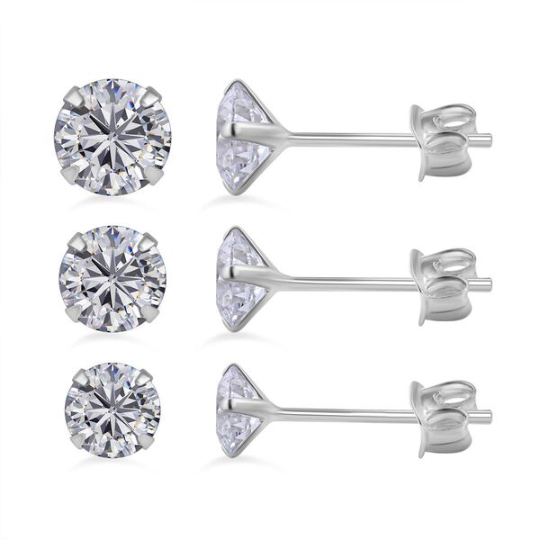 3er Set AAA Wei&szlig;er Zirkonia Ohrstecker, 925 Silber ca. 8.00 ct