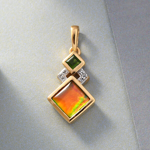 Ammolit und Nat&uuml;rlicher Chromdiopsid Anh&auml;nger 925 Silber vergoldet ca. 1,72 ct image number 3