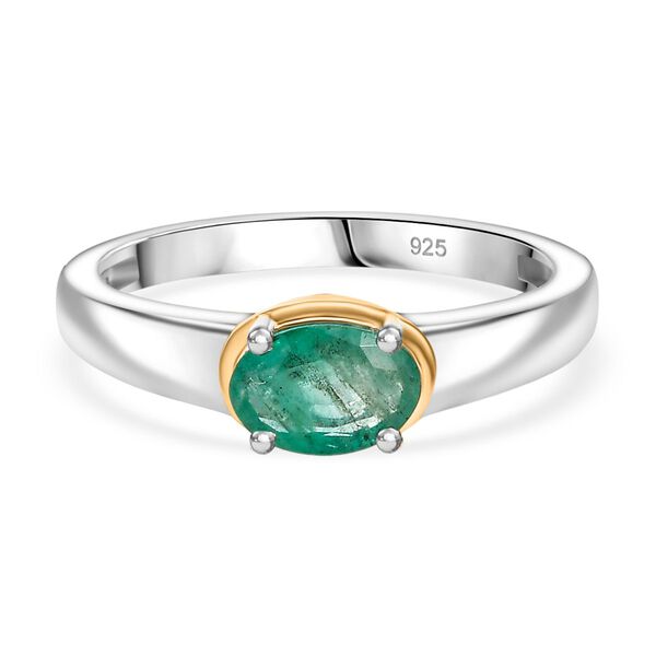 Gemfields Kagem Sambischer Smaragd Ring 925 Silber Rhodiniert und 750 Gelbgold Vermeil (Größe 19.00) ca. 0.75 ct image number 0