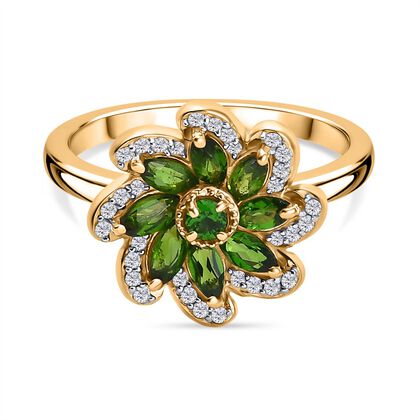 Nat&uuml;rlicher Chromdiopsid Ring 925 Silber vergoldet (Gr&ouml;&szlig;e 17.00) ca. 1,07 ct