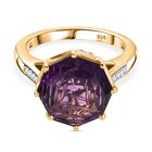 EXKLUSIVER LEUCHTENDE OKTILLION SCHLIFF Afrikanischer Amethyst, Weißer Zirkon Ring 925 Silber 750 Gelbgold Vermeil (Größe 19.00) ca. 6.81 ct