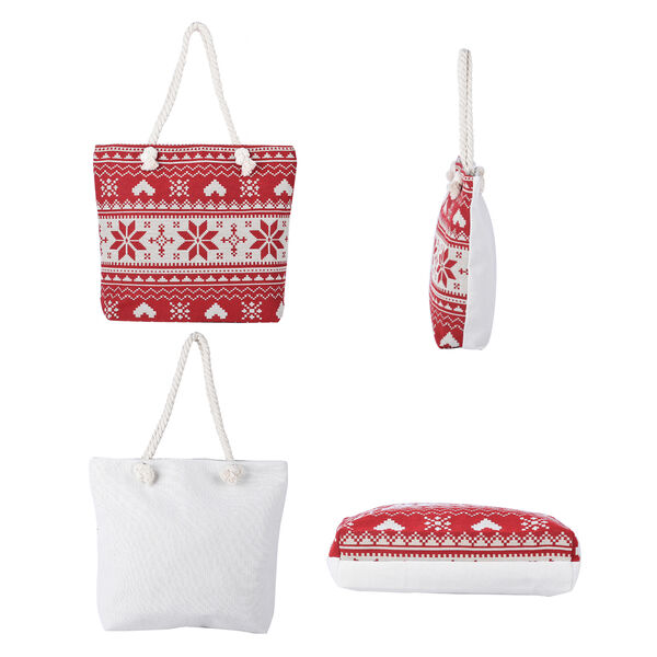 Jute Handtasche mit Weihnachtsmotiv, Gr&ouml;&szlig;e 42x34x9x37 cm, Rot image number 3