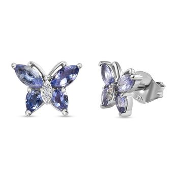 Tansanit Ohrringe 925 Silber platiniert ca. 1.58 ct