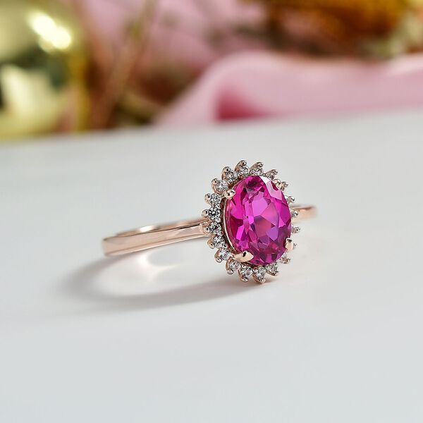 AAA Lab Grown Rosa Saphir, Weißer Zirkon Ring 925 Silber 750 rosévergoldet (Größe 17.00) ca. 1.89 ct image number 1