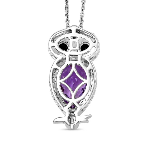 D'Joy AAA Rose De France Amethyst, schwarzer Spinell und Zirkon zweifarbiger Anh&auml;nger mit 50cm Kette - 4 ct. image number 5