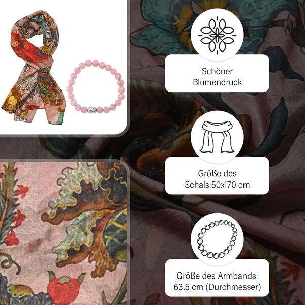 2er Set Luxus 100% Seidenschal und Rosenquarz Chakra-Armband image number 3