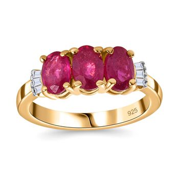 Afrikanischer Rubin (Fissure gef&uuml;llt), Wei&szlig;er Diamant Ring, 925 Silber Gelbgold Vermeil (Gr&ouml;&szlig;e 19.00), ca. 1.91 ct