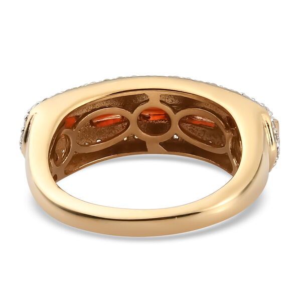 Mexikanischer Kirschfeuer-Opal und Zirkon Ring 925 Silber vergoldet image number 6