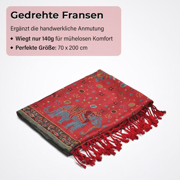 Jamawar-Schal, 3-Schiffchen-Webung, 70x200 cm, Elefant image number 4