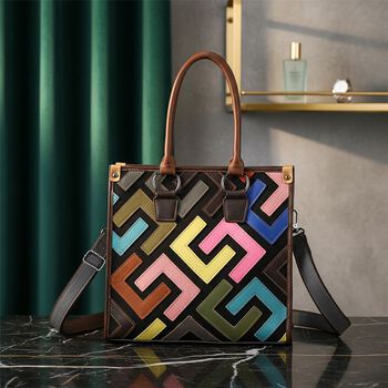 Chaos by Elsie Echtleder Crossbody-Tasche mit RFID-Schutz, 36x15x25cm, mehrfarbiges, matt gepr&auml;gtes Muster