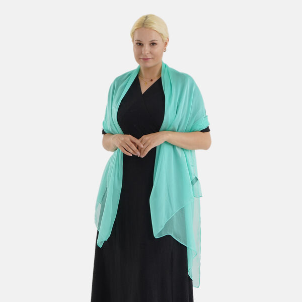 LA MAREY Luxus-Seidenschal aus 100% Maulbeerseide, weicher Fall, 110x180 cm, Aquablau