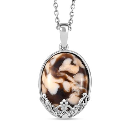 Erdnuss Holz Jaspis Anh&auml;nger mit Kette, ca. 20.00 ct