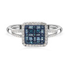 Blauer Diamant Ring, 925 Silber platiniert (Größe 16.00) ca. 0.50 ct