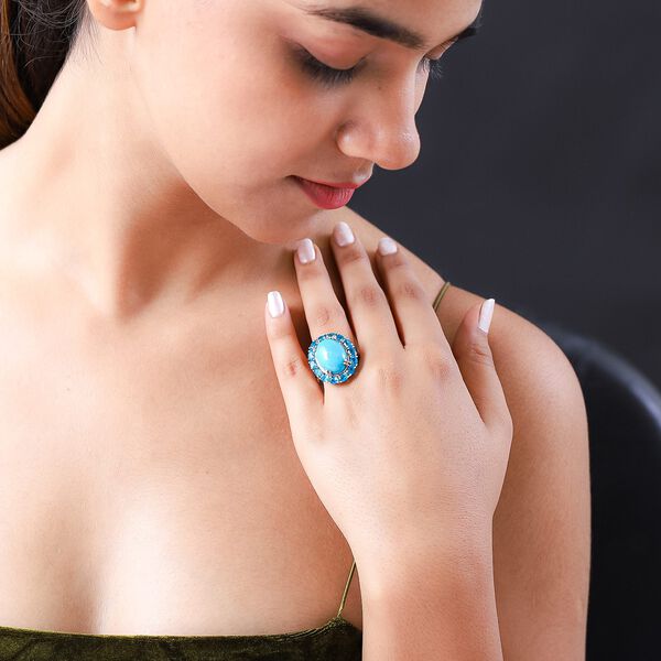 Amerikanischer, natürlicher Sleeping Beauty Türkis und Neon Apatit-Ring - 10,38 ct. image number 3