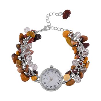 Strada Mookite-Perlenuhr, Japanisches Uhrwerk, Legierungsgeh&auml;use, Wei&szlig; mit schwarzen Ziffern