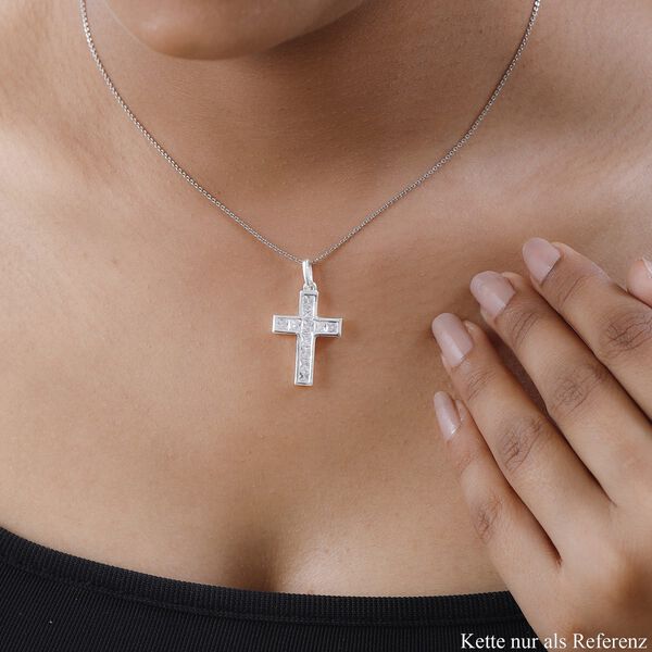 Wei&szlig;er Zirkonia Kreuz-Anh&auml;nger, 925 Silber image number 2