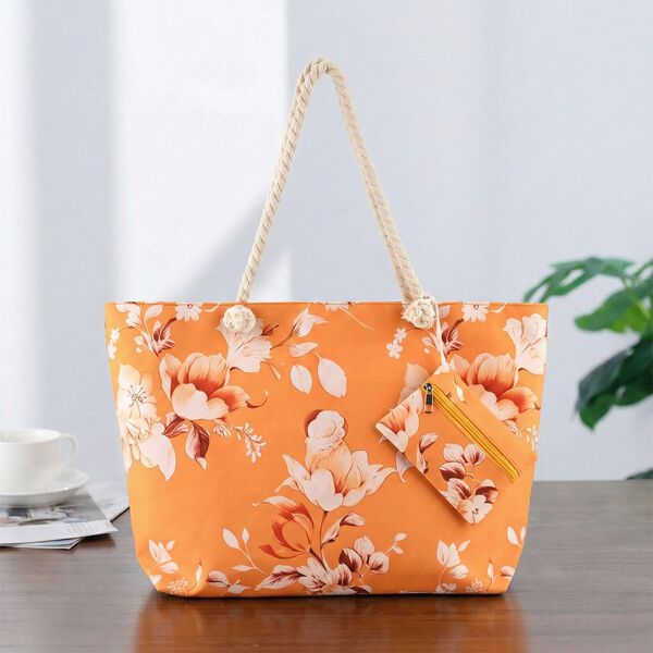 Leopardenmuster Shopper Set 2-teilig Gro&szlig;e Tragetasche 56 x 36 x 16 cm mit Rei&szlig;verschluss Etui 15 x 12 cm, Orange image number 1