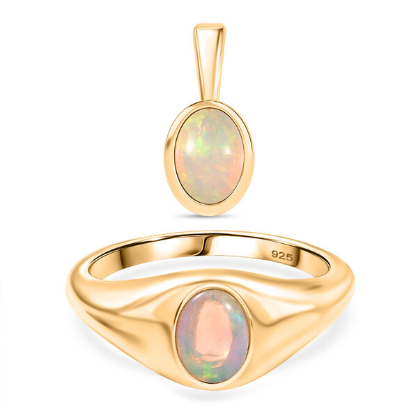 AA nat&uuml;rliches, &auml;thiopisches Welo Opal-Schmuckset, 925 Silber vergoldet - 1,89 ct.