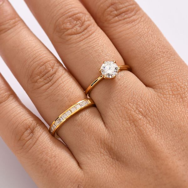 2er Set - D'joy Moissanit Ring, 925 Silber 750 Gelbgold Vermeil (Gr&ouml;&szlig;e 18.00), ca. 1.55 ct image number 3