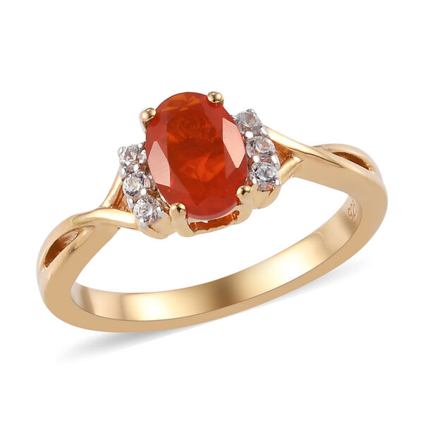 Mexikanischer Kirschfeuer-Opal und Zirkon Ring 925 Silber vergoldet  ca. 0,66 ct image number 4