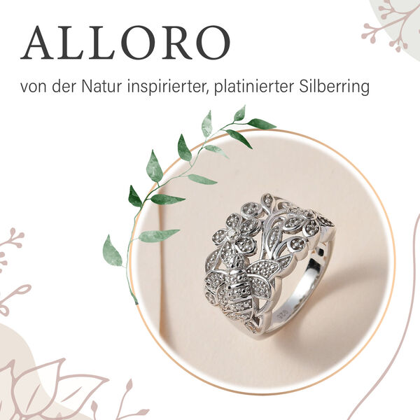 ALLORO von der Natur inspirierter, platinierter Silberring image number 8