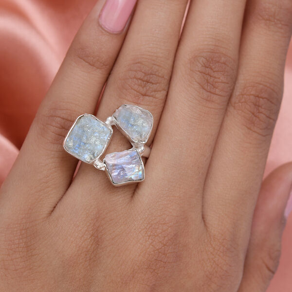 Regenbogen Mondstein 3-Stein-Ring, 925 Silber  ca. 11,60 ct image number 3