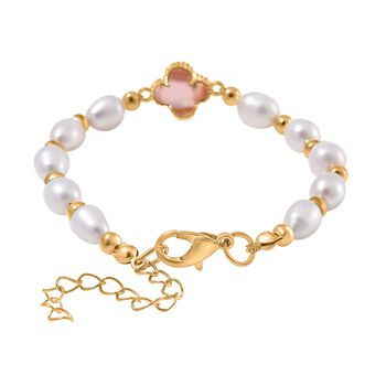 Glas, Wei&szlig;e S&uuml;&szlig;wasser Perle Armband BR-Stretch Standard gelb vergoldet