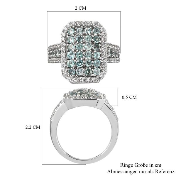 Alexandrit und Zirkon Cluster Ring 925 Silber Platin-Überzug image number 7