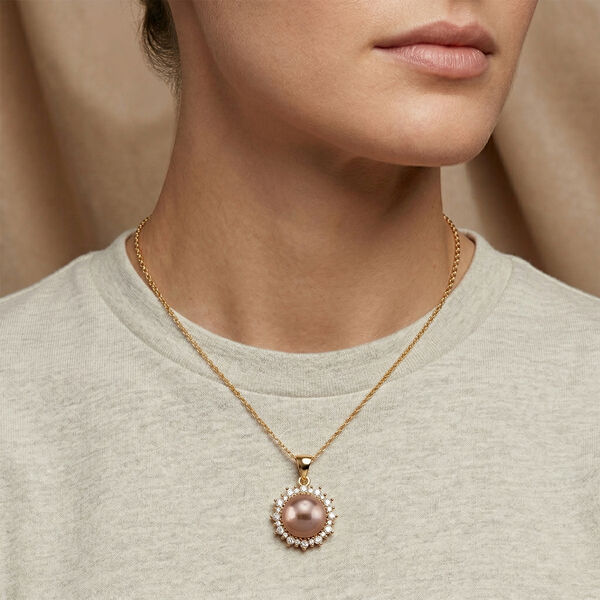 Lila Edison Perle (9-11 mm), Wei&szlig;er Zirkonia Anh&auml;nger mit Kette, ca. 50 cm Nickelfreies Messing, Reines Kupfer vergoldet image number 3