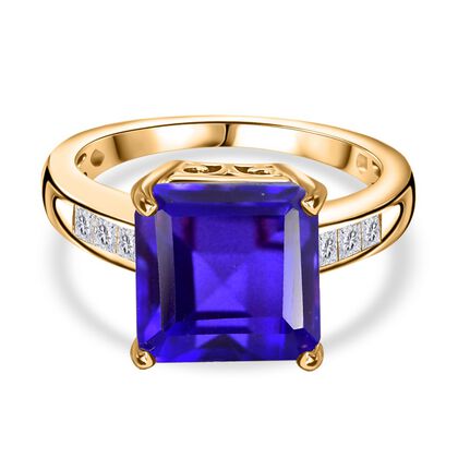 Tansanit-Farbe Quarz, Wei&szlig;er Topas Ring 925 Silber 750 Gelbgold Vermeil (Gr&ouml;&szlig;e 20.00) ca. 5,88 ct