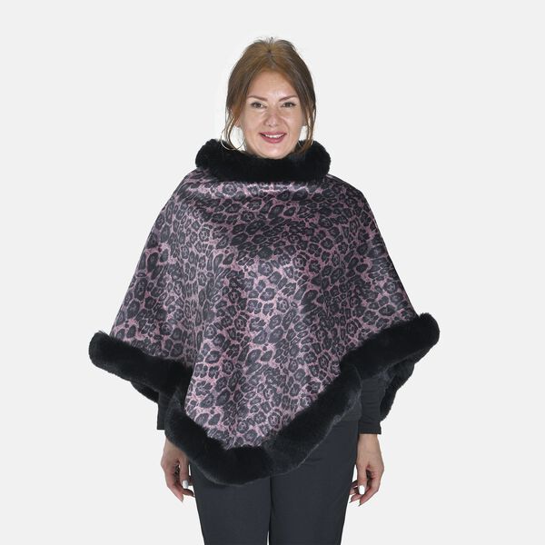 Kunstfell Poncho mit Leopardenmuster, rosa image number 4