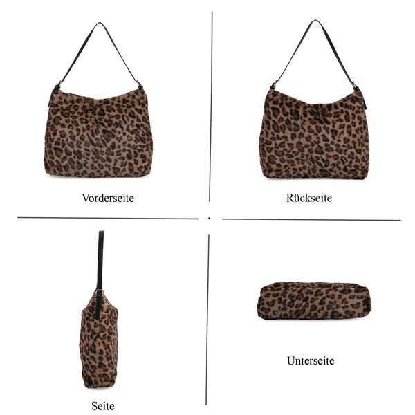 Fellimitat-Tragetasche, Leopardenmuster, 46x11x35cm, Schwarz-Braun image number 5