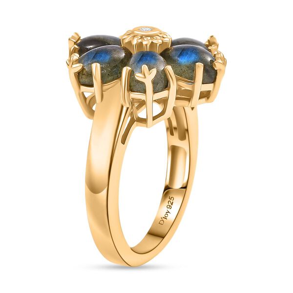 D'Joy AAA Labradorit, Weißer Zirkon Ring 925 Silber 750 Gelb Vergoldet (Größe 17.00) ca. 4,92 ct image number 5